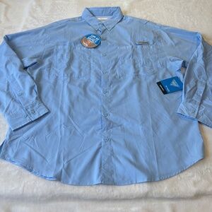 Columbia PFG Rip Stop Fishing Shirt Mens Size Large Lite Blue UPF-40 Omni-Shade